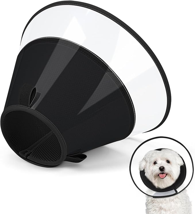 Dog Cone Collar with Soft Pad, Transparent Elizabeth Recovery Collar for Large, Medium, Small Dogs to Stop Licking, Pet Head Cone Alternative After Surgery, Neutering, Injury (S)