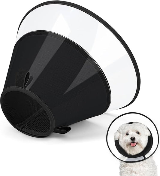 Dog Cone Collar with Soft Pad, Transparent Elizabeth Recovery Collar for Large, Medium, Small Dogs to Stop Licking, Pet Head Cone Alternative After Surgery, Neutering, Injury (S)