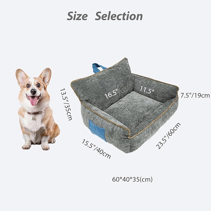 Small Orthopedic Dog Sofa Bed with Sides, Carry Handle & Side Pockets .Plush Chenille Orthopedic Pet Bed Couch for Small Breed Dogs & Cats .Portable Snuggler for Indoor Use, Travel & Recovery