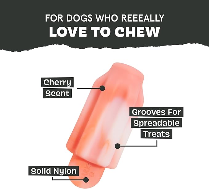Barkbox Cherry Blasto Pop Dog Toy | Durable Nylon Popsicle Chew Toy for Aggressive Chewers | Dog Toys for Small Dogs, Puppy Teething Toys & Summer Fun