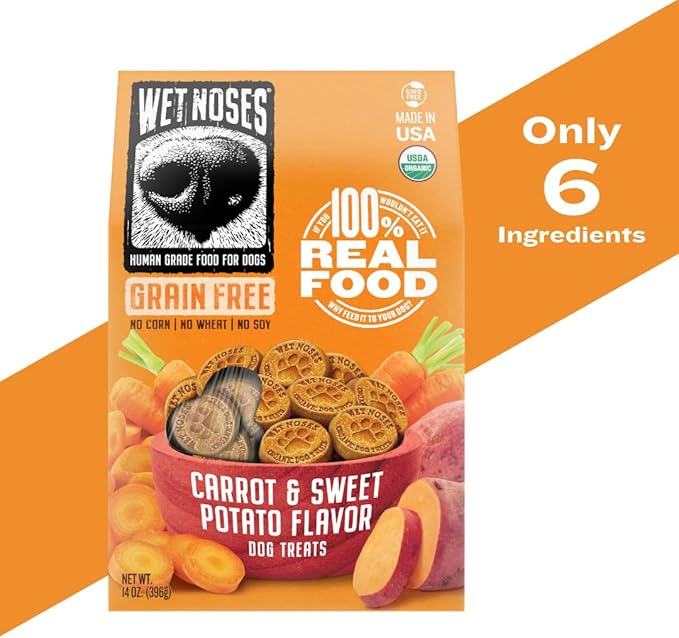 Grain-Free Organic Crunchy Dog Treats – for All Pet Sizes, Breeds – All-Natural Treat – 100% Human-Grade – Delicious Snacks for Dogs – 14 Oz., Grain Free - Carrot Sweet Potato, 2 X 14oz Box
