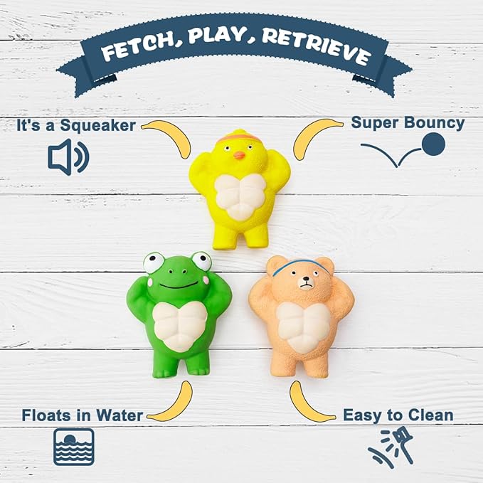 3 Pack Squeaky Dog Toys for Medium Dogs, Soft Latex Chicken Squeaky Dog Ball, Cute Funny Squeak Different Animals Frog Bear Chicken Pet Toys