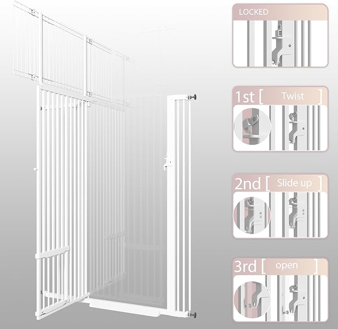 71" Extra Tall Cat Gate 29.5-40.6 Wide Pet gate for Doorway Pet Gate with Cat Doors NO Drilling Pressure Mount Kit for Cats and Dogs Indoor Doorways liveing Room Bedroom-White