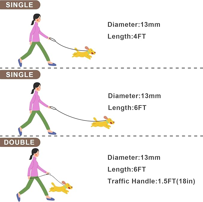 Rope Dog Leash, 4 ft Heavy Duty Dog Leash with Aviation Aluminum Auto Locking Carabiner, Strong Nylon Pet Lead for Small, Medium, Large Dogs (Brown, 4FT)