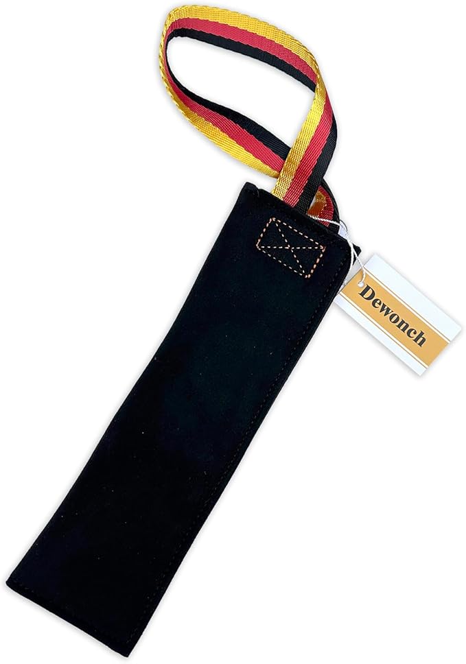 Dewonch No Stuffs Squeaky Leather Bite Tug Toy for Dog Training, K9 Puppy Stuffless Pull Toy with Handle to Build Prey Drive,Train Biting Grip,Play Tug of War Game (Squeaky Toy)