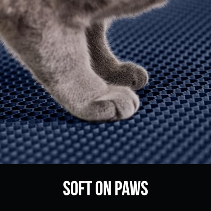 GORILLA GRIP Honeycomb Cat Litter Box Mat, 35x24 Two Layer Trapping Waste Mats, Soft On Paws, Litter Box Supplies and Essentials for Indoor Cats, Traps Excess, Water Resistant for Floors, Navy Blue