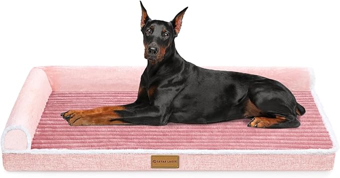Patas Lague Orthopedic Jumbo Dog Bed Large Sized Dog 56''X40'', Waterproof Comfortable L Bolster Jumbo Non-Slip Soft Warm Pet Crate Bed Sleep Sofa mat with Removable Washable Cover, Pink
