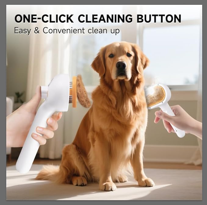 Pet Steam Brush for Dog & Cat – 3-in-1 Spray Hair Removal Comb – Steam for Shedding & Grooming – Water Brush for Long & Short Haired Pets – Spritz Defur Comb – Includes 2*Waterless Shampoo