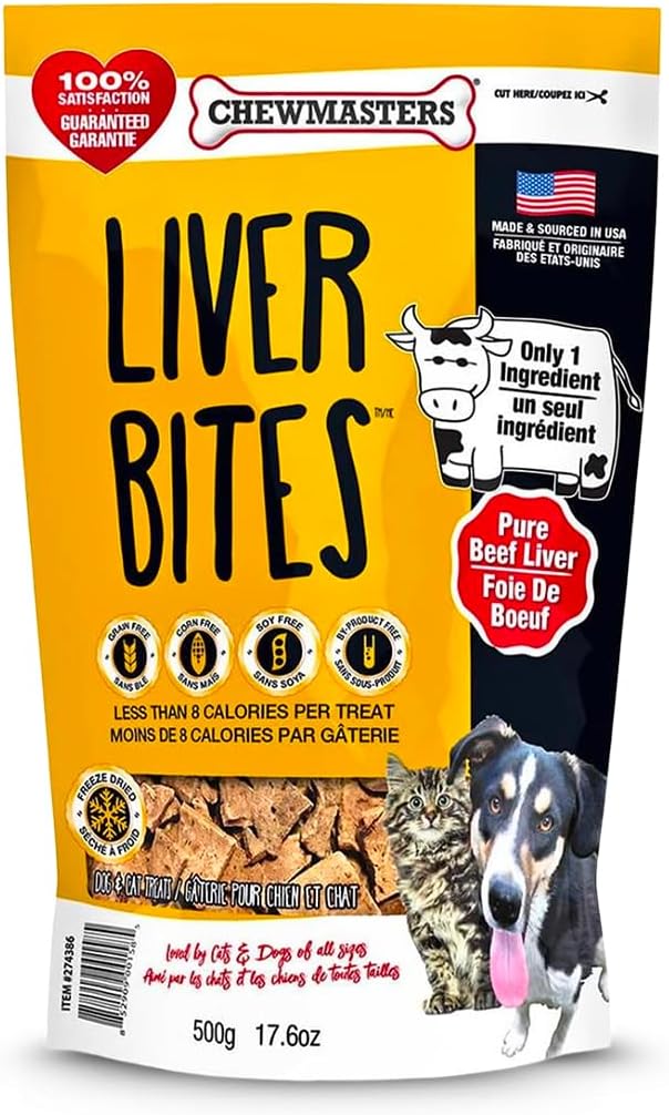 100% Pure Beef Liver Bites, Healthy Freeze Dried Dog Treats, 17.6 oz, All Natural, Grain Free, High Protein & Zero Additives, Made in USA, Packed with Nutrients and Vitamins