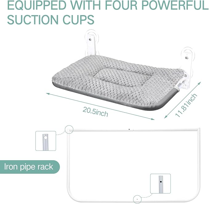 2 Pcs Cat Window Perch Hammock with 2 Pcs Blanket Cushion Cover and 8 Strong Suction Cups, Sturdy Metal Frame, Window Bed for Large Cats, 12 x 20.5 Inch