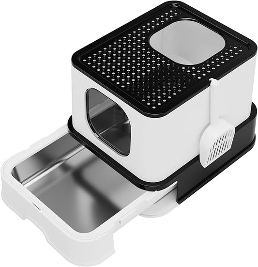 RIZZARI Stainless Steel Cat Litter Box: Large Leak-Proof Odor-Free Design - XL Size Black - for Indoor Cats Pet Owners Solution