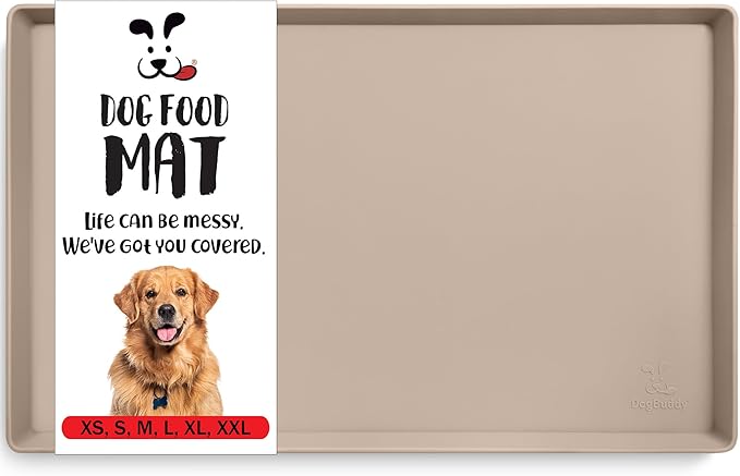 DogBuddy Non-Slip Silicone Food Mat for Dogs (XXL: 32" x 24", Taupe) - Waterproof, Nonslip Dog Feeding Mat with Raised Edges