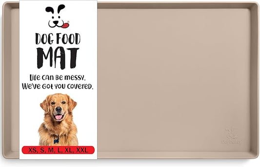 DogBuddy Non-Slip Silicone Food Mat for Dogs (XXL: 32" x 24", Taupe) - Waterproof, Nonslip Dog Feeding Mat with Raised Edges