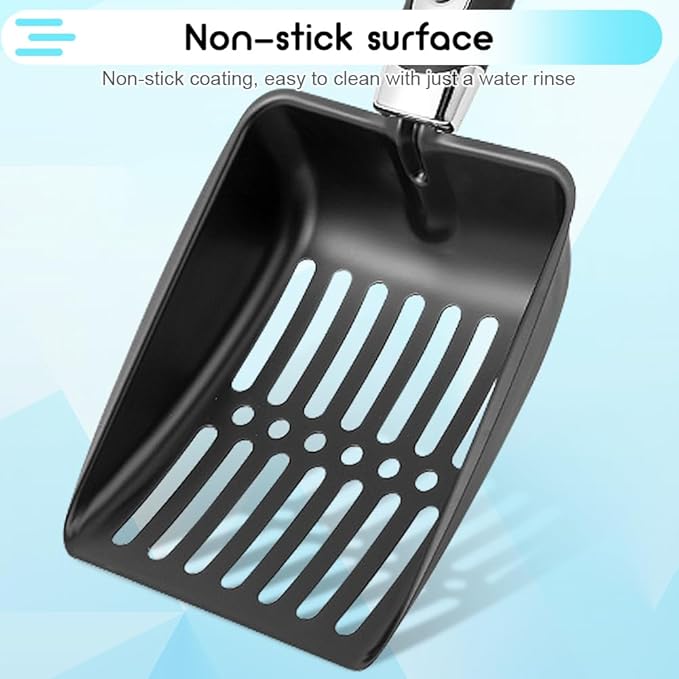 Stainless Steel Cat Litter Scoop,Metal Cat Litter Scoop,Kitty Metal Scooper,Sturdy Mesh Scooper,Suitabla Cat Scooper for Cat Litter Box-Black