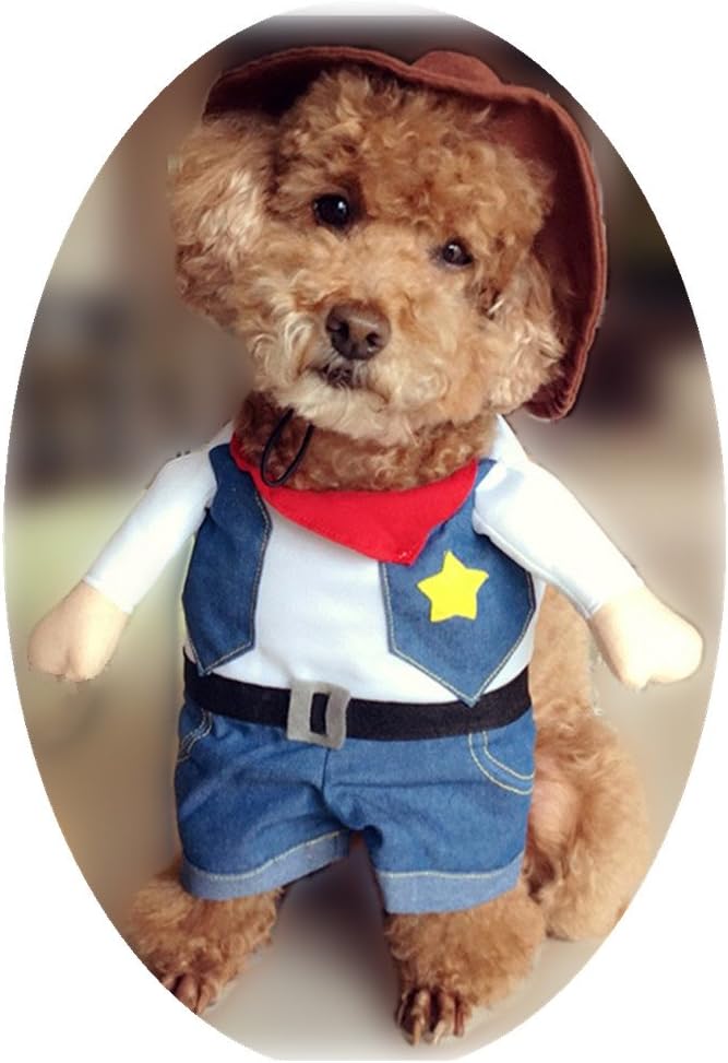NACOCO Cowboy Dog Costume with Hat - Blue Cat & Small Dog Halloween Costume (Small)