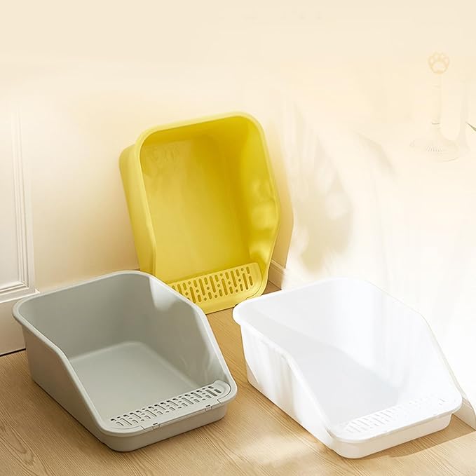 SpaceTime Large Cat Litter Box with High Sides,Cat Boxes for Indoor Cats,Cat Litter Pan for Kitty,Litter Box with Low Entry,Easy to Clean,Anti-Splashing(Yellow)