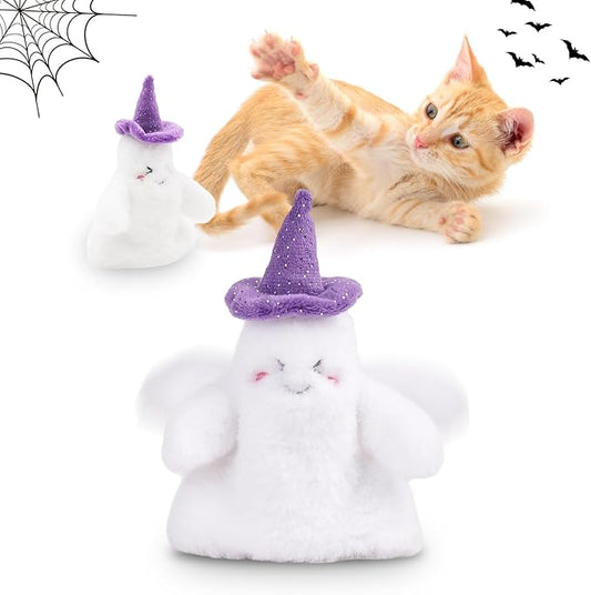 Halloween Catnip Toys, Flapping Ghost Catnip Toy, Interactive Kitten Exercise Toys for All Cat Breeds Play Alone, Never Boredom