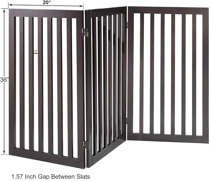 unipaws 36" H Free Standing Pet Gate for Dog Cat, Tall Wooden Dog Gates for Doorway, Stairs, Foldable Pet Fence for The House, Expandable Dog Barrier, Indoor Use, Espresso