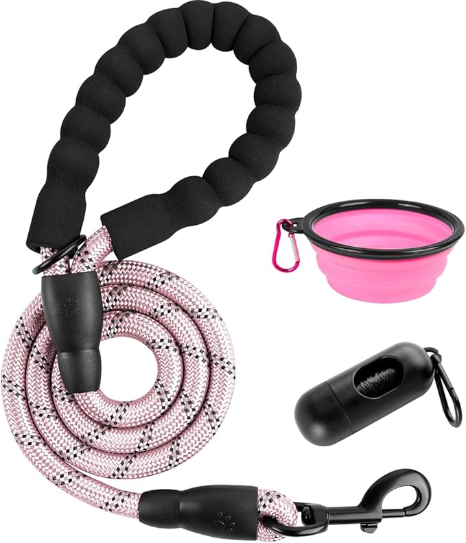 BARKBAY Dog Leashes for Large Dogs Heavy Duty Dog Leash 4/5/6 FT with Comfortable Padded Handle and Highly Reflective Threads for Medium Large Dogs Walking Training Running (4FT-1/2,Baby Pink)