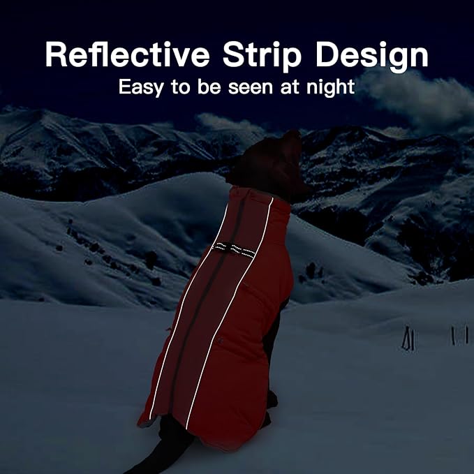 Dog Winter Jacket - Large, Warm Zip Up Snowsuit Dog Harness Vest, Reflective, Water-Resistant, Red