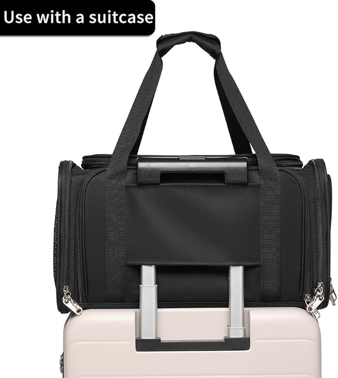 Airline Approved Pet Carrier for Cats and Small Dogs up to 15 lbs, Breathable Mesh, Portable Travel Bag for Bearded Dragon, Puppies Animal Hangbag, Rabbit Cage (Black, Expandable)