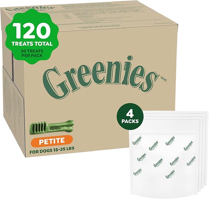 Greenies Original Petite Dental Dog Treats, (4) 30 ct Packs (120 Treats)