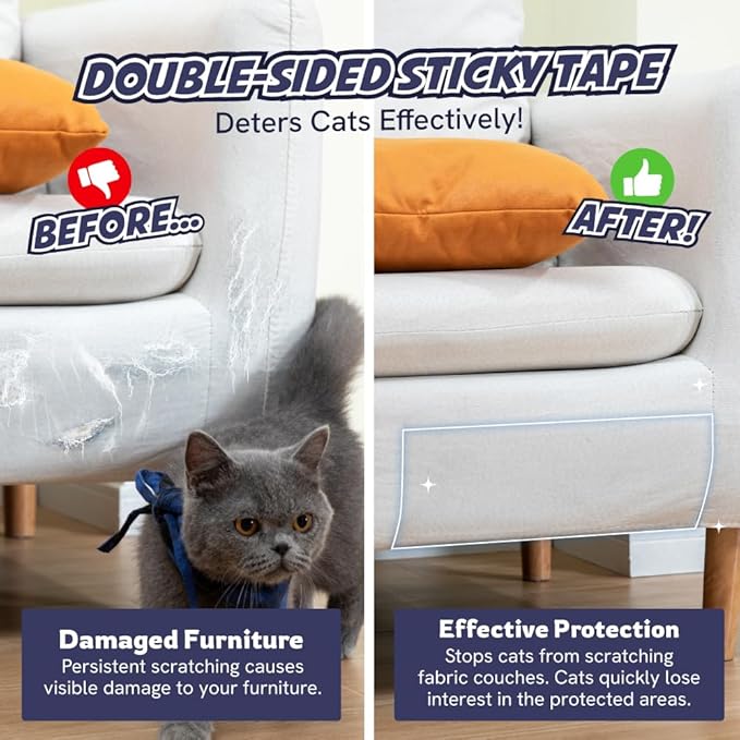 Extra Long Roll Cat Scratch Furniture Protector Tape – Single-Sided Anti-Scratch Furniture Guard (88 ft) – Clear, Flexible & Easy to Cut – Not for Leather, Velvet, Microfiber