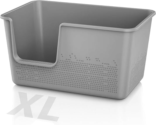 Cat Litter Box with High Sided,24.8" Lx11.4 Wx13.0 H,Extra Large Cat Litter Box for Big Cats,XL Jumbo Kitty Litter Box for Indoor Cats,Tool-Free Assembly (Grey)