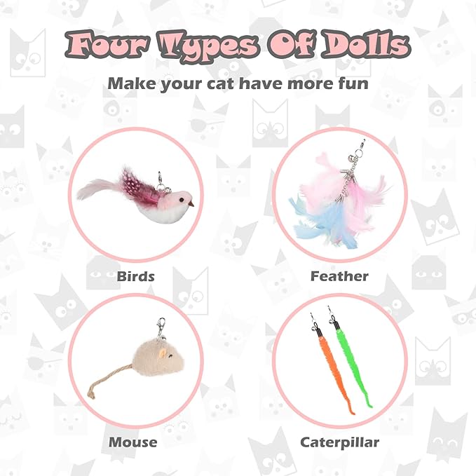 Interactive Cat Toys for Bored Indoor Adult Cats, 3 in 1 Cat Toys for Bored Cats,7 Pack Cat Teaser Cat Toys, Cats Toy Feather, Super Suction Cup Detachable with Balls and Birds
