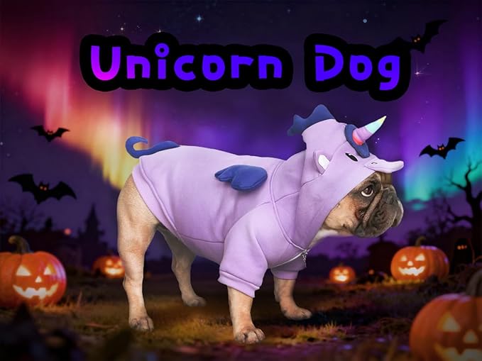 iChoue Unicorn Dog Halloween Costumes Clothes Sweater Cute Funny for English Bulldog Cold Weather Winter Coats Hoodies - Purple/XXLarge