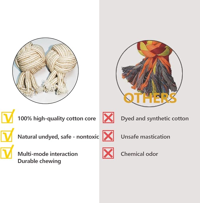 Dog Chew Toys-Puppy Tug Toys-Natural Cotton Rope-Pets Teething Interactive Knots for Small Medium Dog Mutt (Set of 4)