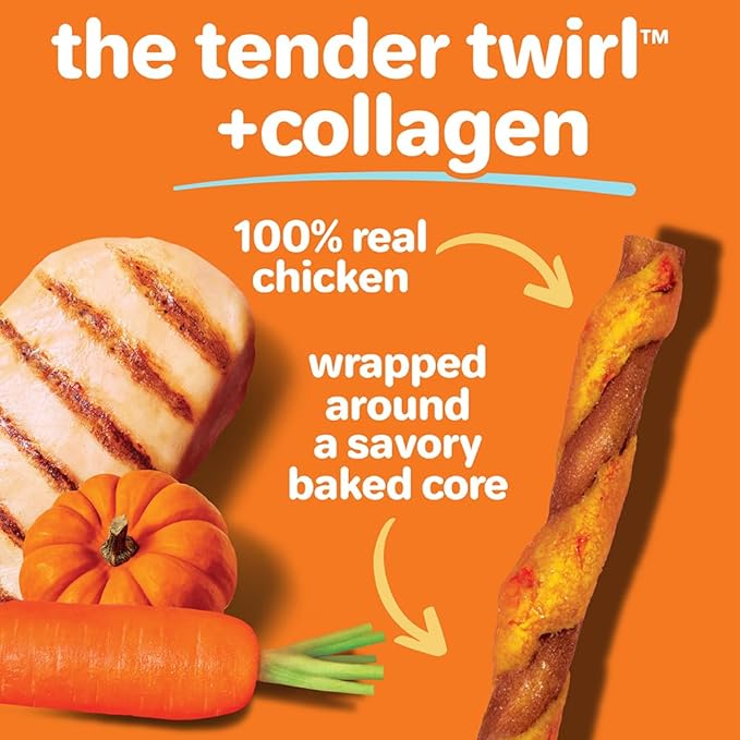 Hartz Oinkies Twirls + Collagen to Support Skin & Joints, Made with Real Chicken Breast, Highly Disgestible Dog Chews, 20 Count