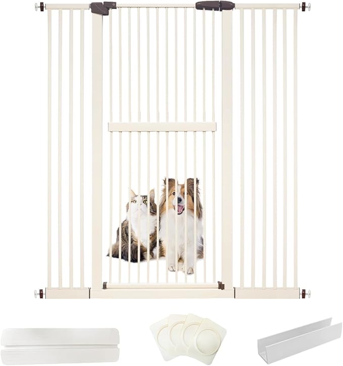 Lumizone Extra Tall Cat Gate 61.02" High Pressure Mounted Extra Wide 50.79"-55.11" (17Sizes) 1.37" Gap No Drilling Auto-Close Tall Pet Gate for Dogs (Cream, 50.79"-55.11"/129-139.5cm)