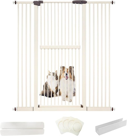 Lumizone Extra Tall Cat Gate 61.02" High Pressure Mounted Extra Wide 50.79"-55.11" (17Sizes) 1.37" Gap No Drilling Auto-Close Tall Pet Gate for Dogs (Cream, 50.79"-55.11"/129-139.5cm)