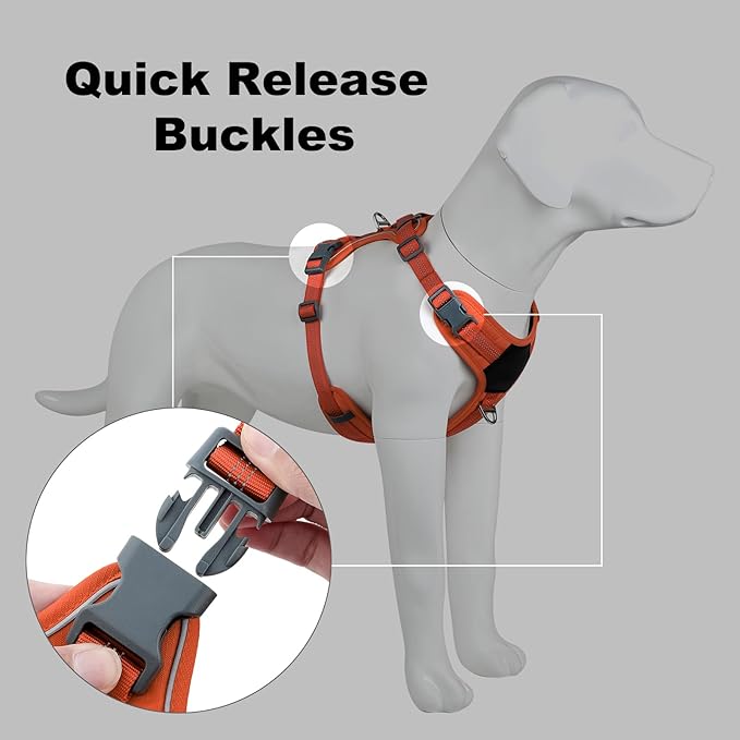 Plutus Pet No Pull Dog Harness, Release at Neck, Soft Padded, Reflective Adjustable Dog Vest Harness for Small, Medium, Large Dogs(Orange, L)