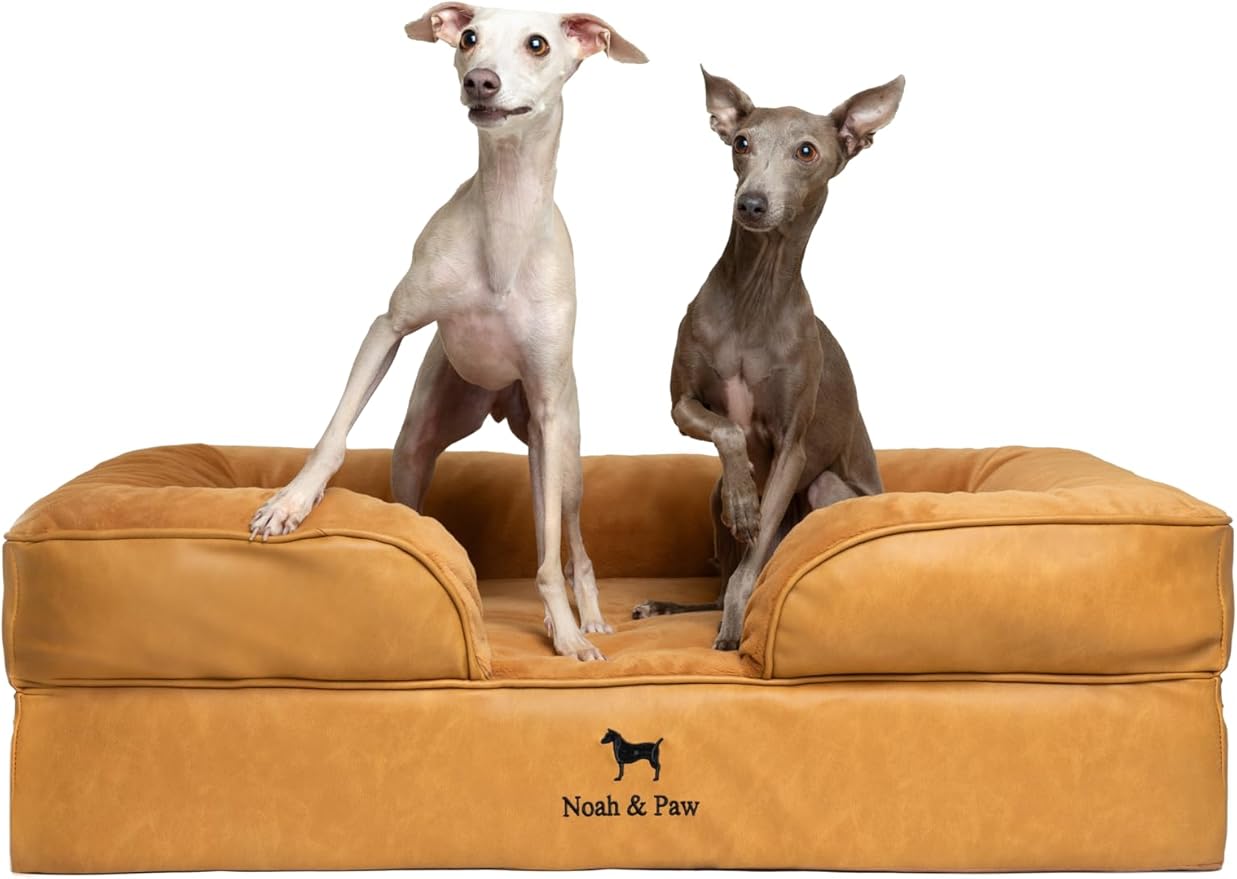 NOAH & PAW Large Dog Bed, 35x25x11 Inch, Orthopedic Dog Beds, Eggshell Memory Foam Infused with Cooling Gel, Inner Cover, Waterproof, Machine Washable (Faux Leather Sofa Collection)