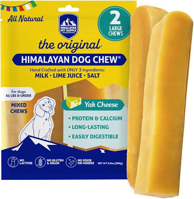 Himalayan Dog Chew Original Yak Cheese Dog Chews, 100% Natural, Long Lasting, Gluten Free, Healthy & Safe Dog Treats, Lactose & Grain Free, Protein Rich, Mixed Sizes, 2 Chews