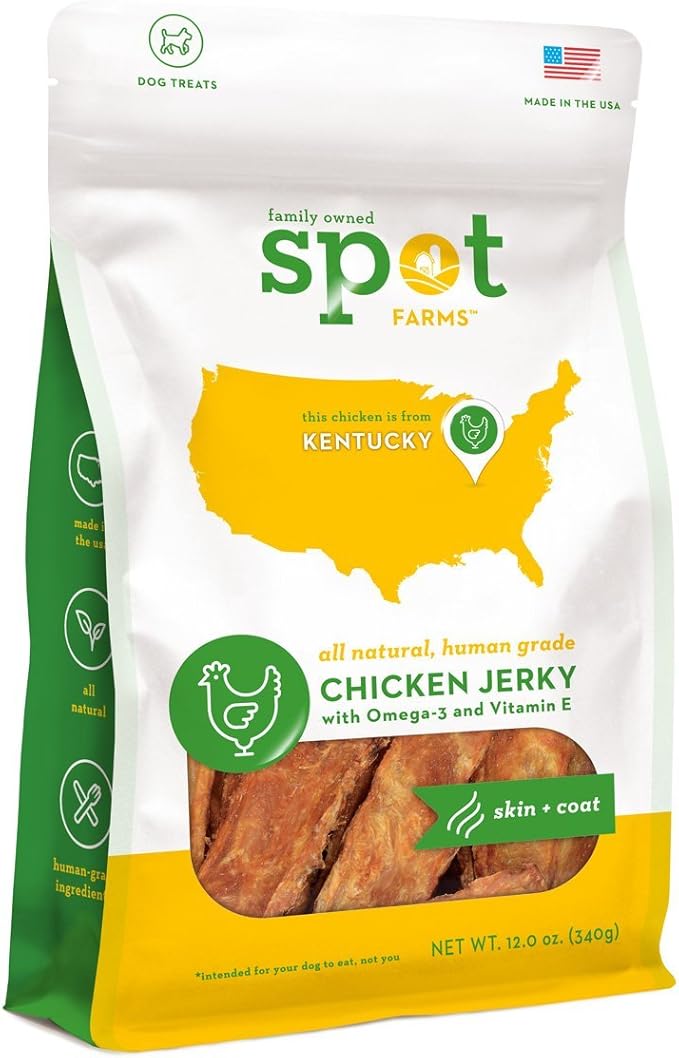 Spot Farms Chicken Jerky Healthy All Natural Dog Treats Human Grade for Skin and Coat 12 oz