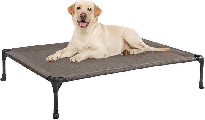 Veehoo Outdoor Elevated Dog Bed Large Sized Dogs, Large Cooling Raised Dog Cots Beds Training Platform Off Ground Hammock with Breathable Mesh, No-Slip Feet, 42"x30", Brown