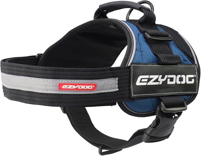 EzyDog Convert Dog Harness – Trail-Ready Rugged Harness for Walking, Hiking & Outdoors with Reflective Piping, Badge Attachment Points, Traffic handle, & Comfort Lining (Large, Blue)