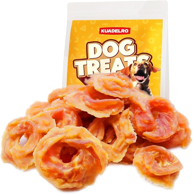 Chicken Rings Dog Treats, Natural Chicken Breast Jerky Rawhide-Free Soft Chews Healthy Dog Training Treats for Small Medium Large Breed 10.54oz