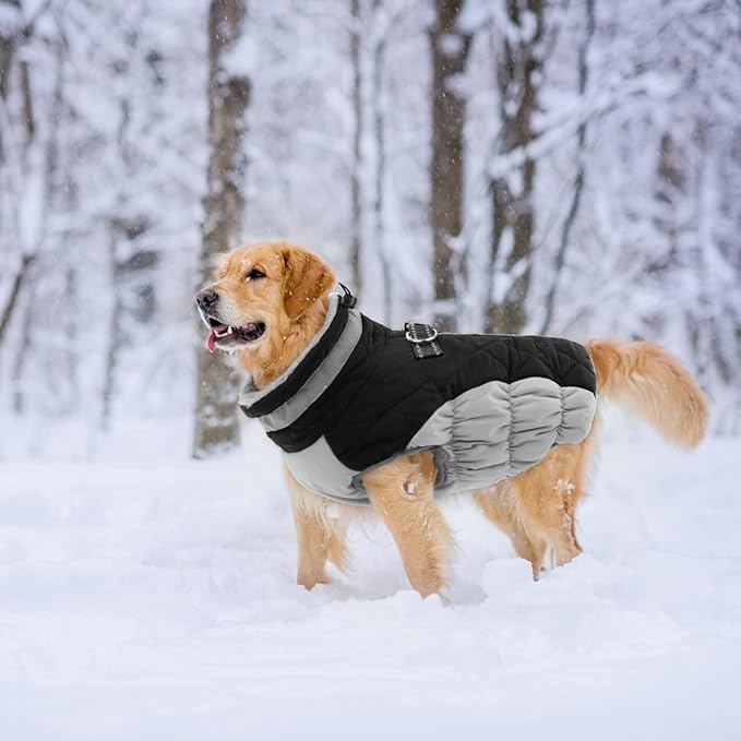 Lelepet Dog Coat Warm Dog Winter Coat Waterproof Dogs Jacket with Harness Built in Reflective Pet Fleece Vest Zip-Up Cold Weather Coats for Medium Dogs Turtleneck & Windproof Coats Dachshund Black M