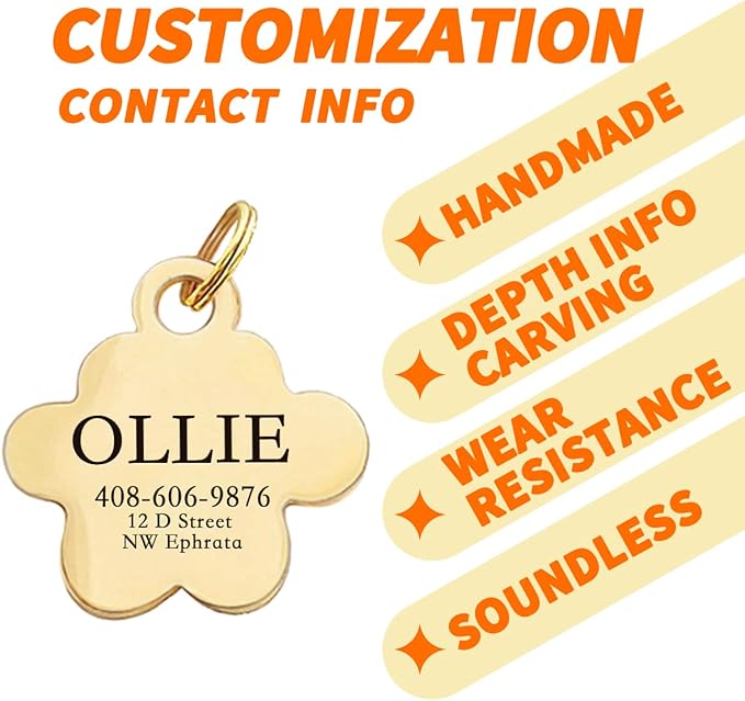 Dogs ID Tags Personalized Double Sided Deep Engraved Cat & Dog Collar Charm Paw Balloon Shape Brass