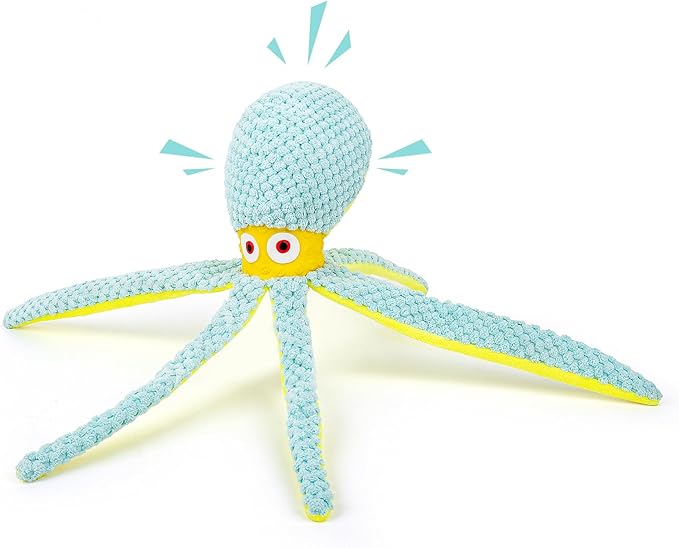 Hollypet Squeaky Plush Stuffed Durable Dog Toys, Cute Puppy Chew Toys for Small, Medium and Large Breed Dogs，Blue Octopus