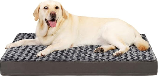 MIHIKK Dog Bed for Large Dogs, Orthopedic Pet Bed with Removable Washable Cover, Egg Crate Foam Dog Mattress Nonskid Bottom, Comfy Anti-Anxiety Puppy Mat, 41x29 inch, Dark Grey-Rose Pattern