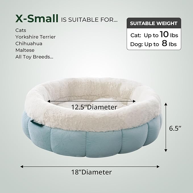 BALANCE Cat Beds for Indoor Cats, Washable Round Cat Bed, Cute Kitten Bed with Anti-Slip Bottom for Kitty and Puppy, 18 Inches, Dream Blue