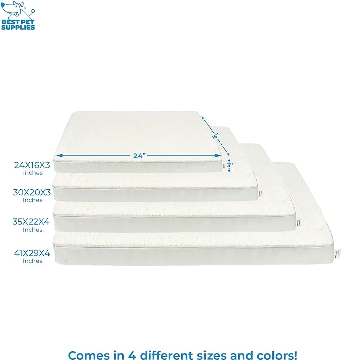 Best Pet Supplies Cute Dog Crate Mat Flat Bed with Waterproof Exterior, Thick Orthopedic Egg Foam Mattress, and Soft Sherpa Fleece Cover for Small, Medium, and Large Breeds - Beige, 35X22X4