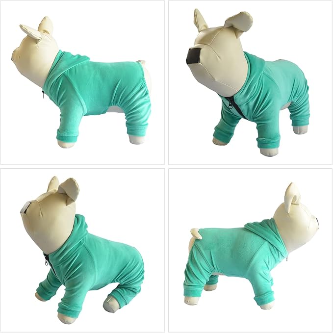 Dog Pajamas Pet Jumpsuits PJS for All Seasons, Velvet Dog Hoodies 4 Legs Four Feet Dog Onesies Stylish PJS Puppy Costume Cotton Liner Warm Pet Clothes for Small Medium Large Dogs Turquoise S