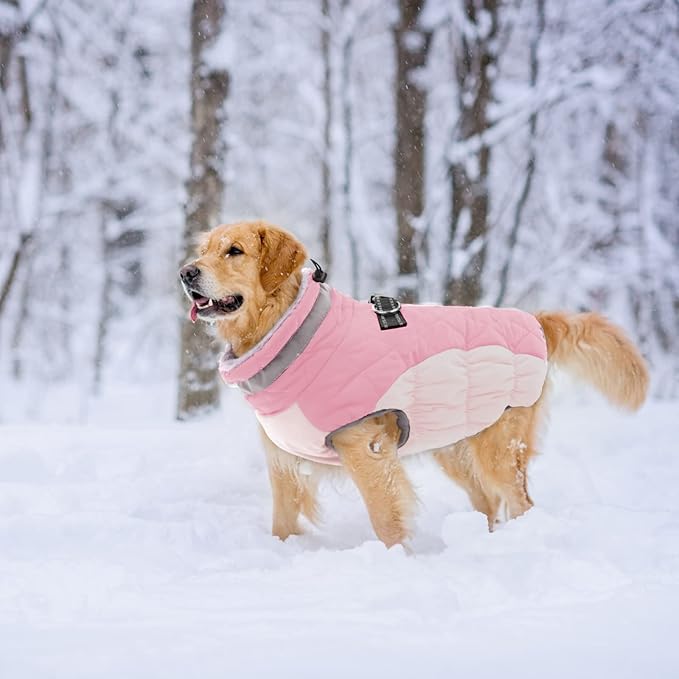 Lelepet Dog Coat Warm Dog Winter Coat Waterproof Dogs Jacket with Harness Built in Reflective Pet Fleece Vest Zip-Up Cold Weather Coats for Small Dogs Turtleneck & Windproof Coats Chihuahua Pink XS