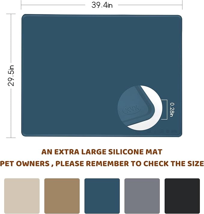 KVK Dog Food Mat, 39.4×29.5in Extra Large Silicone Pet Feeding Mat - Waterproof, Non - Slip, Chew - Resistant for Food & Water, Protect Floors (Royal Blue)